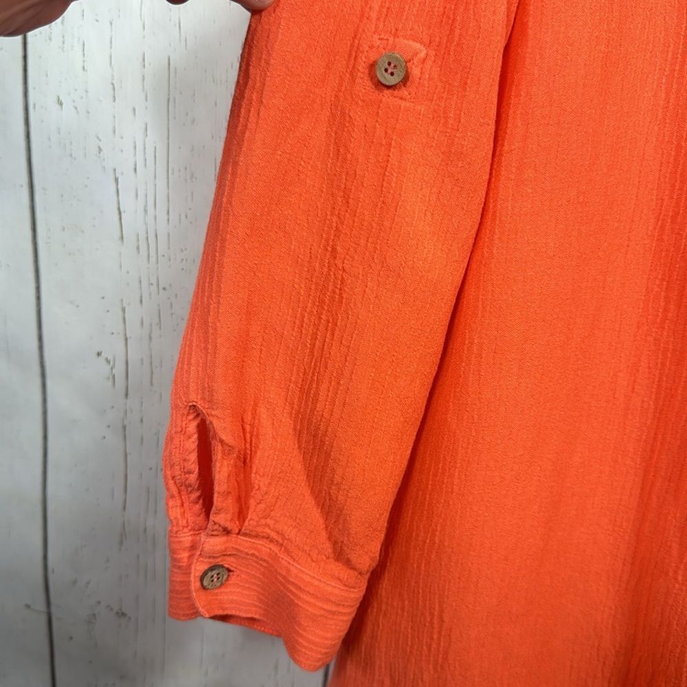 Soft Surroundings Orange Gauze Tunic Top PXL  Size Roll Tab Sleeve Boho Coastal - Picture 6 of 16